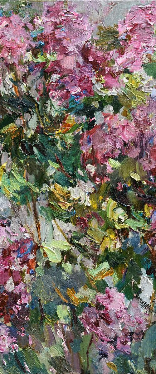Blooming lilac - 80 x 90 cm - Original oil painting by Anastasiia Valiulina