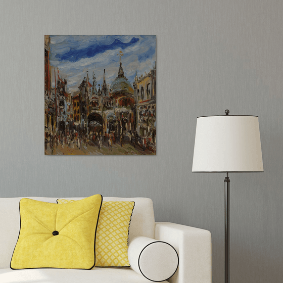 PIAZZA SAN MARCO - Venice cityscape, landscape, original oil painting, Valentine's gift