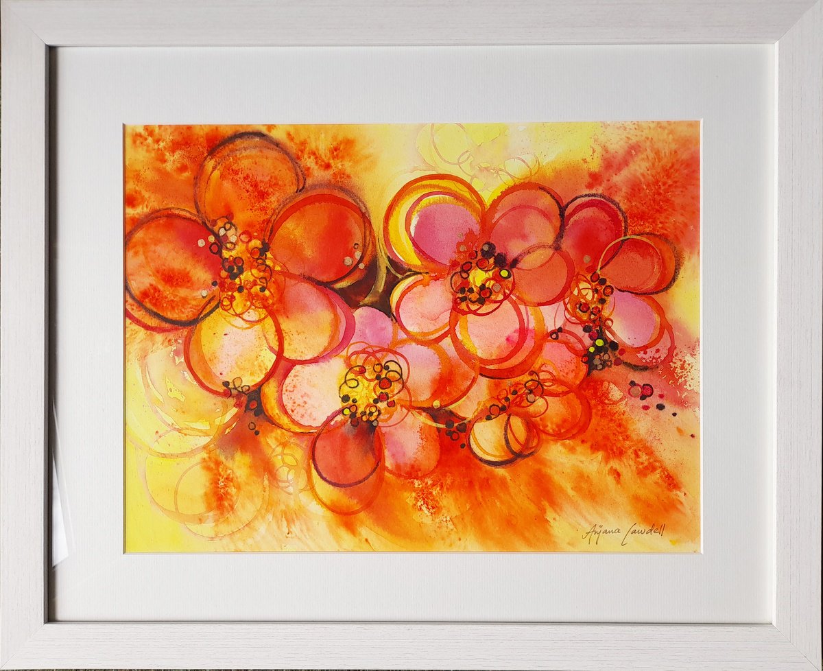 Impressionistic Botanical Watercolour By Anjana Cawdell, 15 X 11, Coral Cluster Ii, Original Artwork