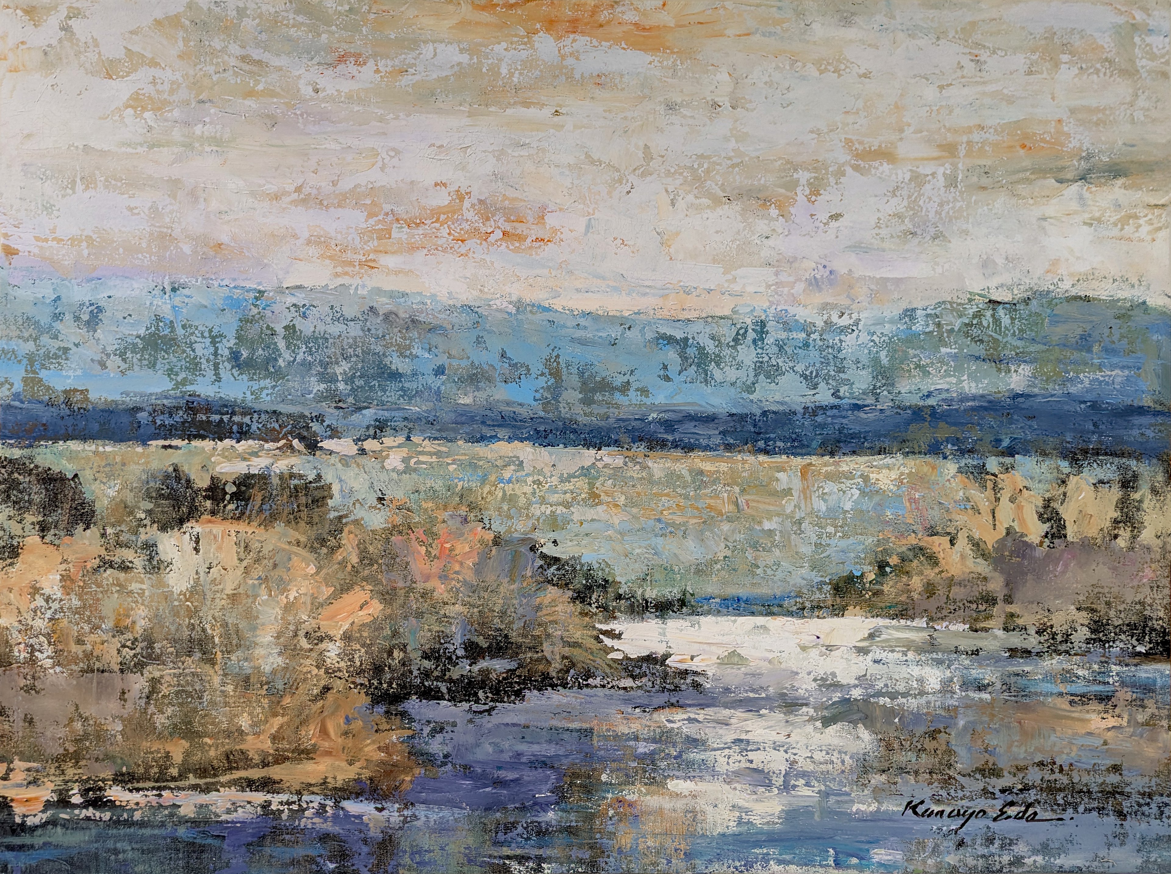 Impressionistic Abstract Acrylic Painting By Kanayo Ede, 40 X 30", Mountain Creek, Original Artwork