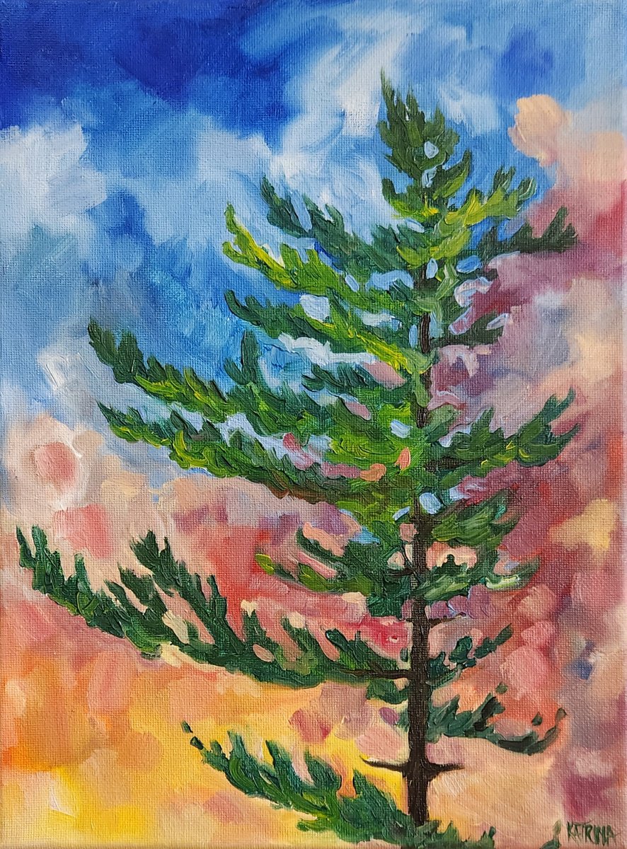 Expressive Botanical Oil Painting By Katrina Case, 9 X 12", The White Pines Song, Original Artwork
