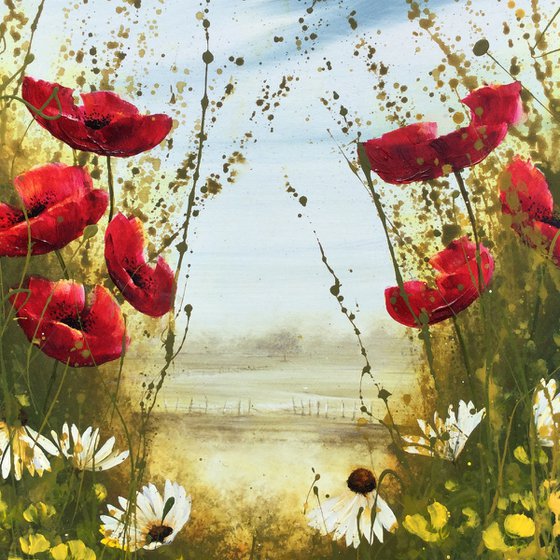 Poppies Daisy and Buttercup Landscape