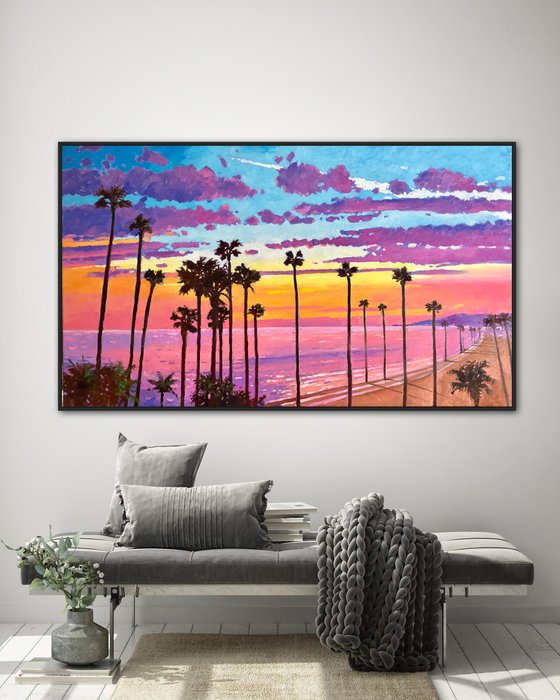 Large abstract sunset painting 120-70cm