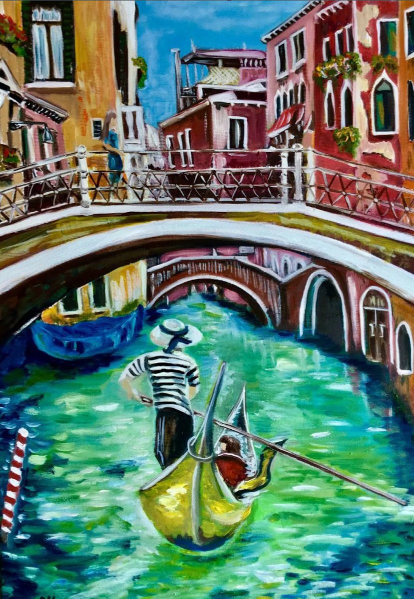 Impressionistic Cityscapes Oil Painting By Olga Koval, 14 X 20", Once Upon Time In Venice ., Original Artwork