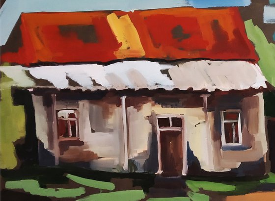 In the village(70x45cm, oil painting, ready to hang)