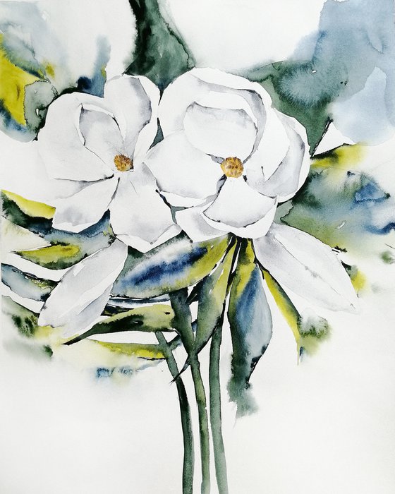 Magnolia painting. Blossoms painting