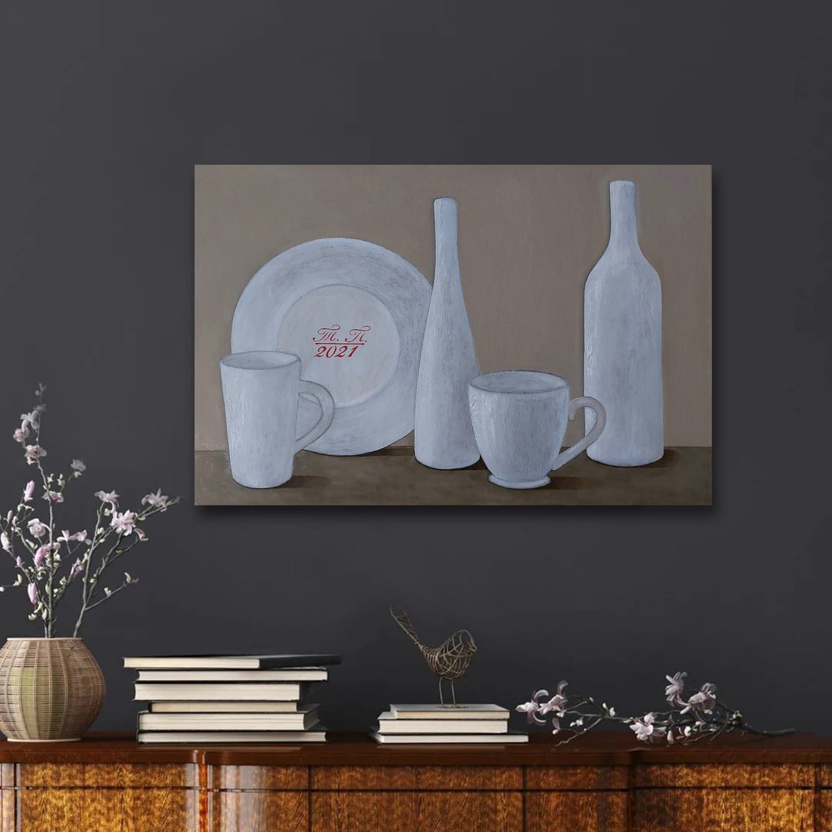 Still life with white dishes by Tatiana Popova