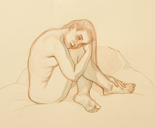 nude study on colored paper by Olivier Payeur