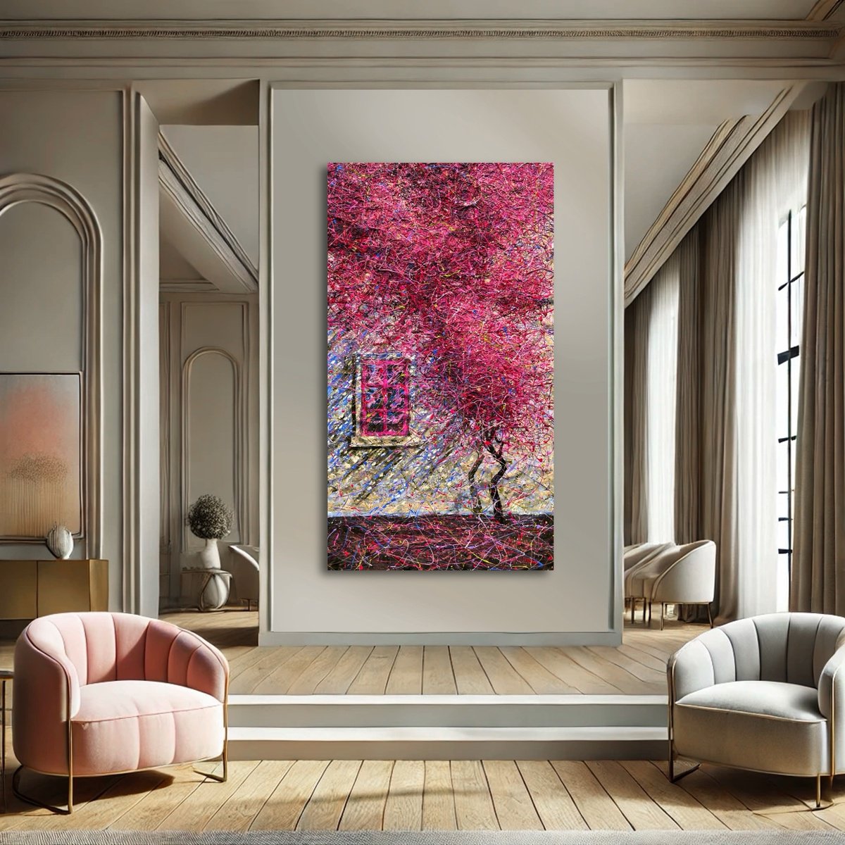 Impressionistic Botanical Acrylic Painting By Nadiia Antoniuk, 37 X 67", Garden Of My Soul, Original Artwork