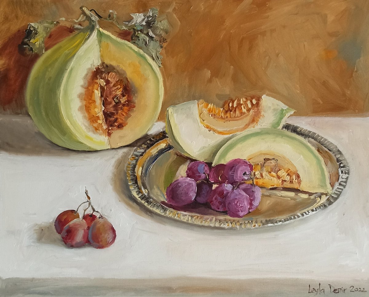Melon Fruit Slices With Grapes By Leyla Demir, 20 X 16, Artwork For Sale On Artfinder