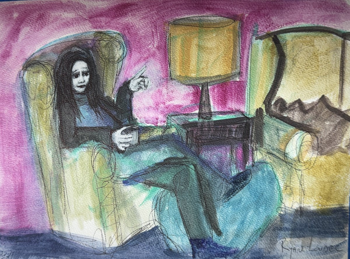 Expressive Portrait Watercolour By Ryan Louder, 13 X 9", Friday Night, Original Artwork