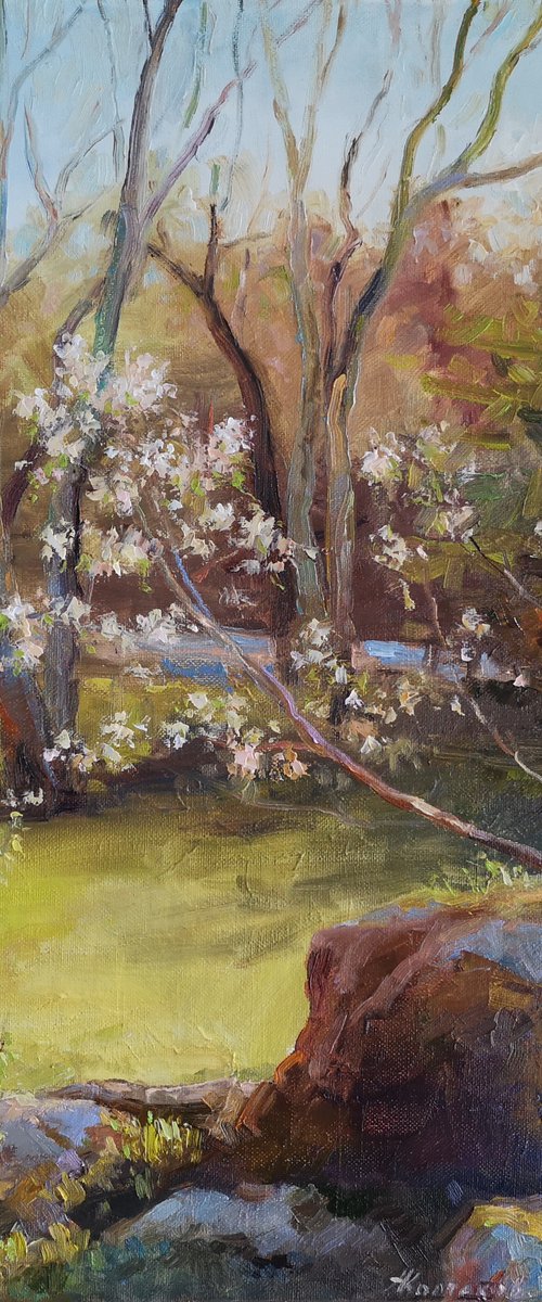 Spring is on the doorsteps #2, original, one of a kind, impressionistic style oil on canvas painting by Alexander Koltakov