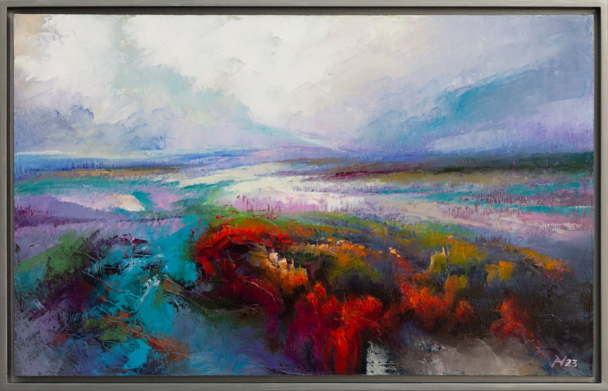 Abstract Landscape Oil Painting By Oleksii Vylusk, 33 X 21", Abstract Landscape 33, Original Artwork