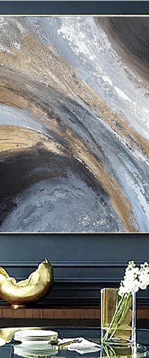 Golden Motion in Blue and Stone.Gold Textured by Tatiana Malinovscaia