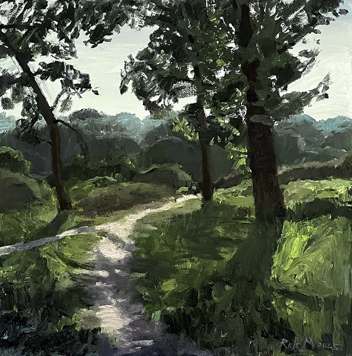 Impressionistic Landscape Oil Painting By Michael Rak, 14 X 14", The Trail, Original Artwork