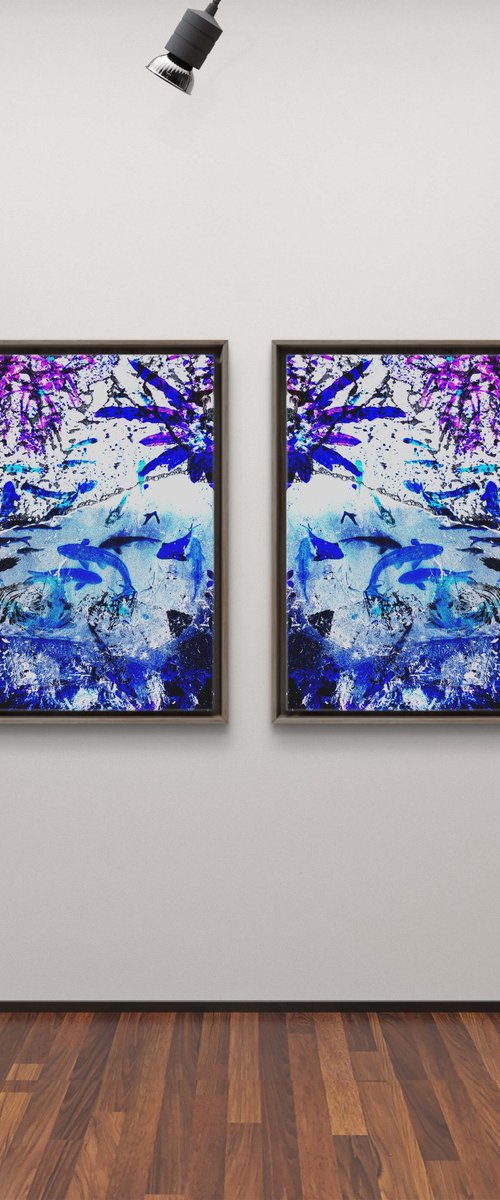 Set of 2 Blue Koi Fishes by Yuliia Sharapova