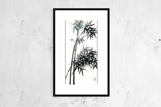 Bamboo and butterfly- Bamboo series No. 2125 - Oriental Chinese Ink Painting
