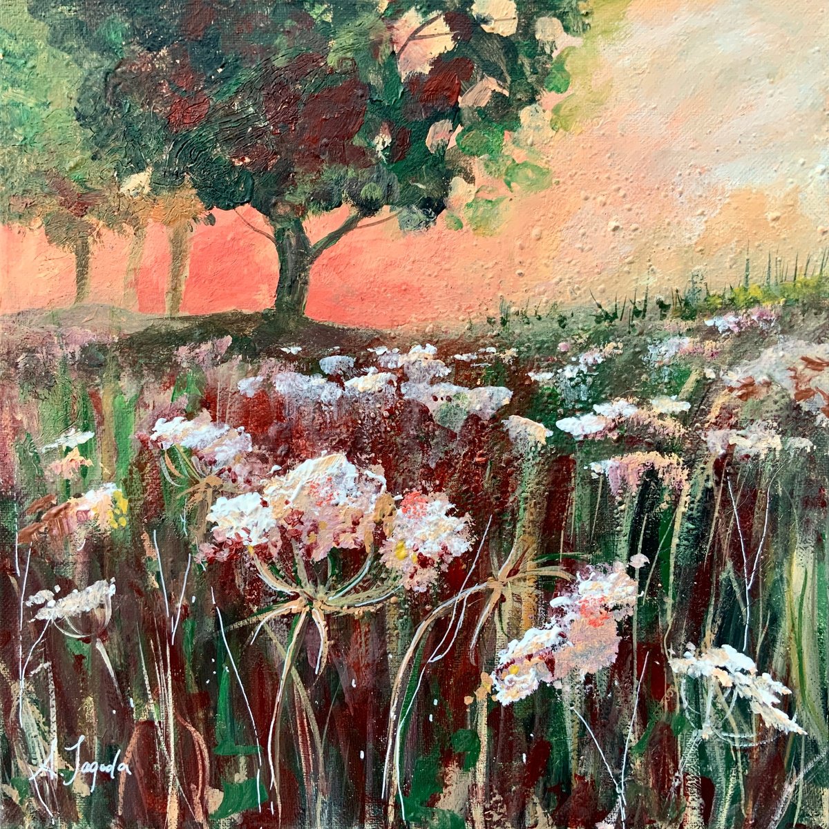 Impressionistic Landscape Acrylic Painting By Alexandra Jagoda (Ovcharenko), 12 X 12, Harmony Of Dusk, Original Artwork