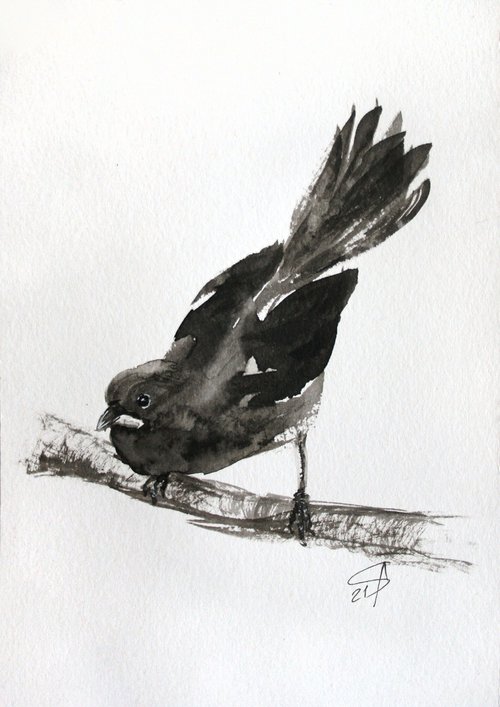 Bird IV. Ink /  From my a series of mini works BIRDS /  ORIGINAL PAINTING by Salana Art Gallery