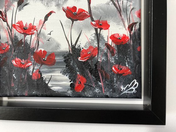 Red Poppies in a black frame