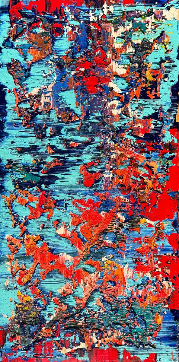 Abstract Oil Painting By Svitlana Andriichenko, 18 X 35", Carnival Of Strange Creatures, Original Artwork