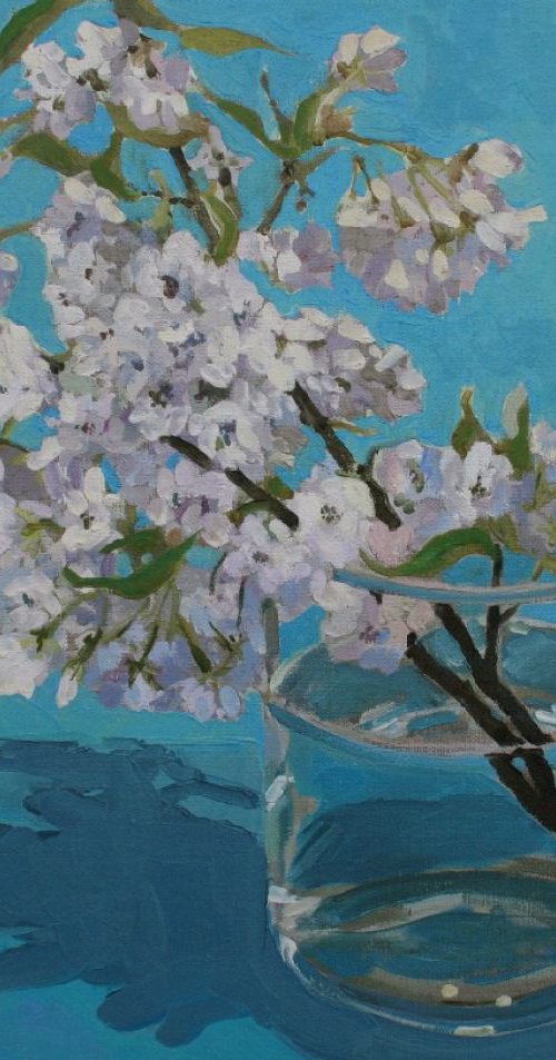 Blossom on cyan by Katharine Rowe