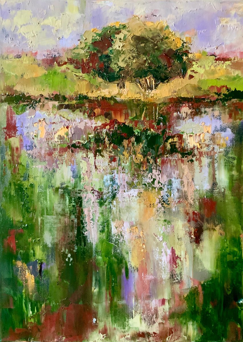 Impressionistic Landscape Oil Painting By Alexandra Jagoda (Ovcharenko), 20 X 28, Reflections Of Memory, Original Artwork