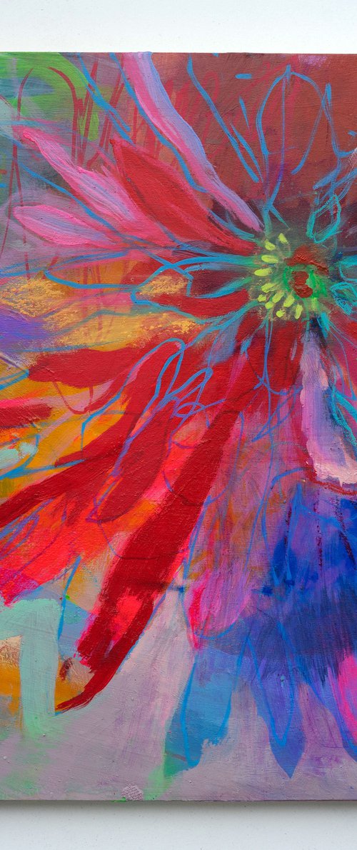 Still Colorful 12x12" Small Abstract Floral in Vibrant Colors by Kerri McCabe