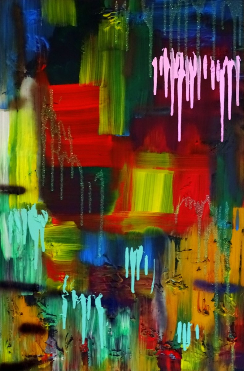 Abstract Acrylic Painting By Cb., 25 X 37, Glitter And Glamour, Original Artwork