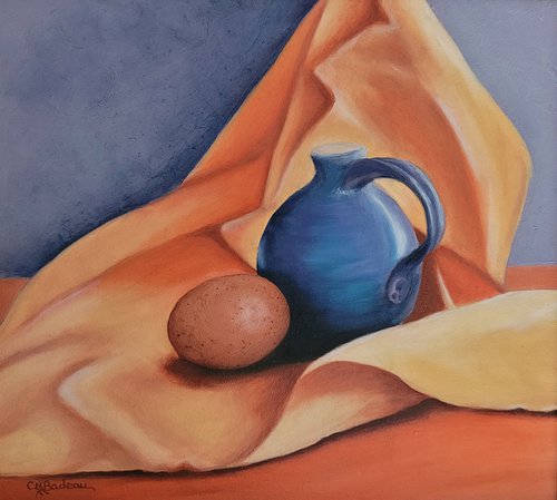 Still Life with Blue Pitcher and Egg by Carmen Badeau