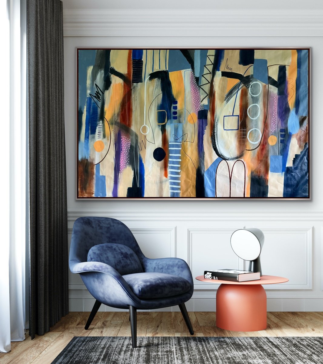 Organic Abstract Acrylic Painting By Rashna Hackett, 72 X 46", Adapt To Change, Original Artwork