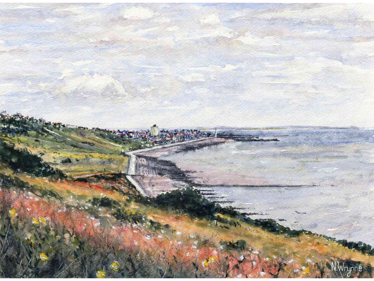 COASTAL PATH - Distant beach Seaside Landscape Sea Watercolour Original Art by Neil Wrynne