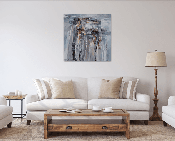 Gray Abstract Painting - 90 x 90 cm - Original oil painting