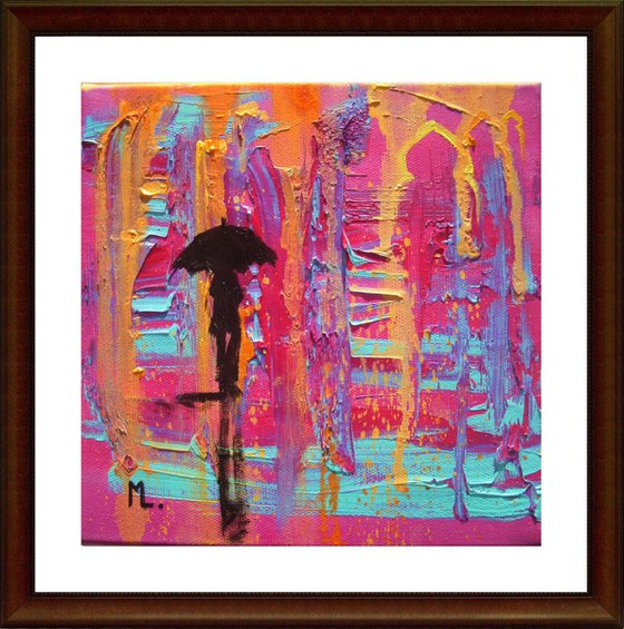 " Loneliness in Morocco " original painting CITY STREET RAIN full of colours