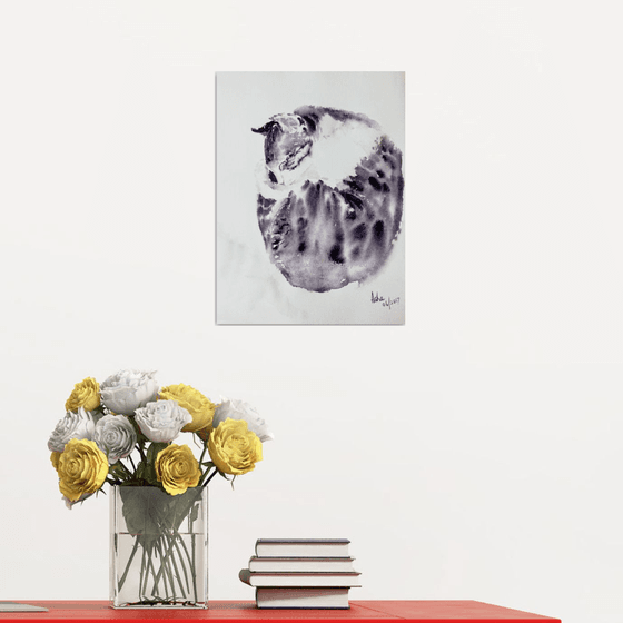 Cat Watercolors -Curled up Queen  Limited edition Archival Prints