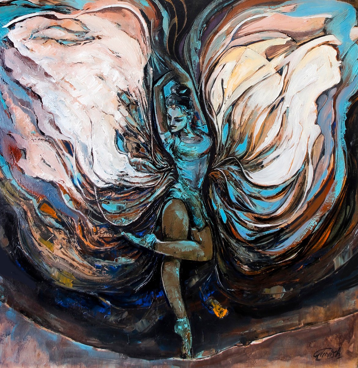 Expressive Portrait Acrylic Painting By Artist Gurdish Pannu, 32 X 32, Angel Wings- Acrylic Painting, Original Artwork