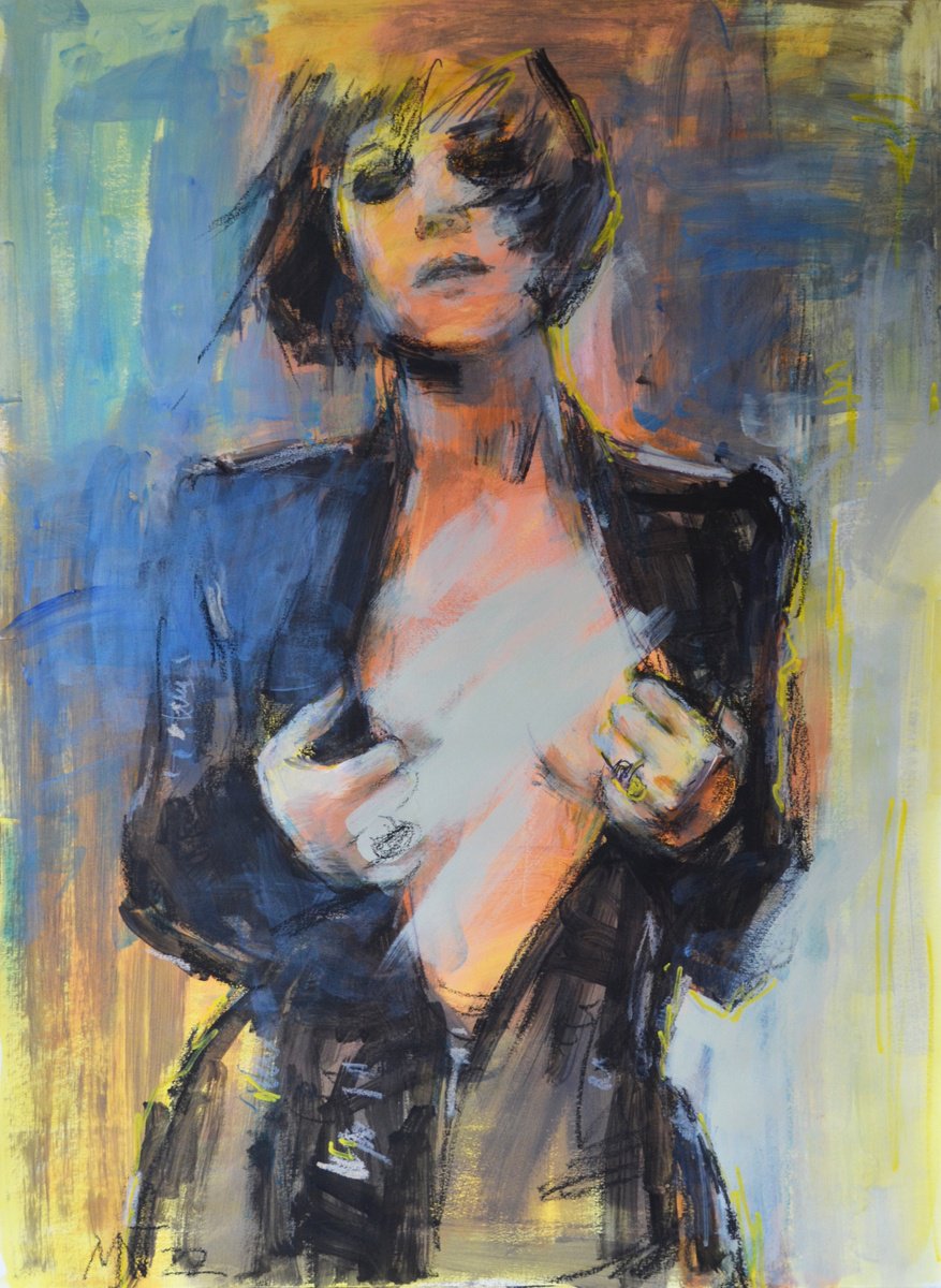 Impressionistic Portrait Acrylic Painting By Nelina Trubach-Moshnikova, 19 X 26", Cinema, Original Artwork