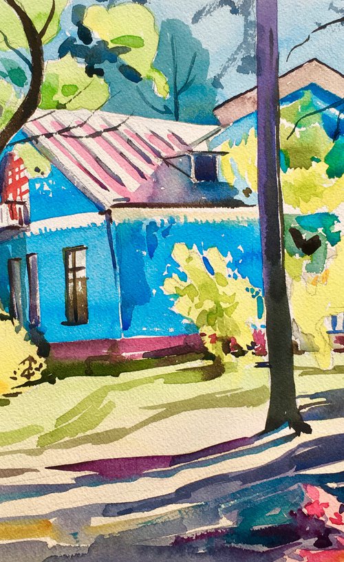 The blue house of the writer in Irpen, Kiev region by Ole Karako