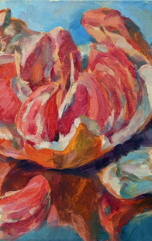 Grapefruit (from the series "Citrus fruits on a mirrored tray") by Liudmyla Chemodanova