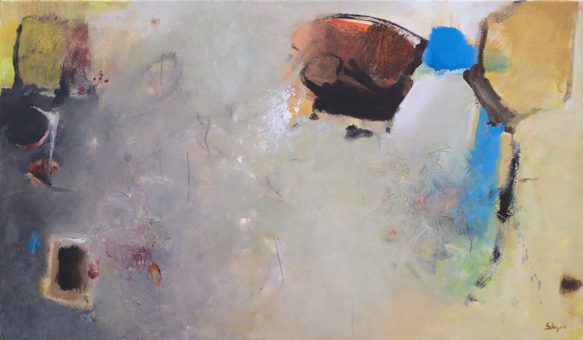 Expressive Abstract Oil Painting By Thomas Steyer, 47 X 28", Hanging Out, Original Artwork