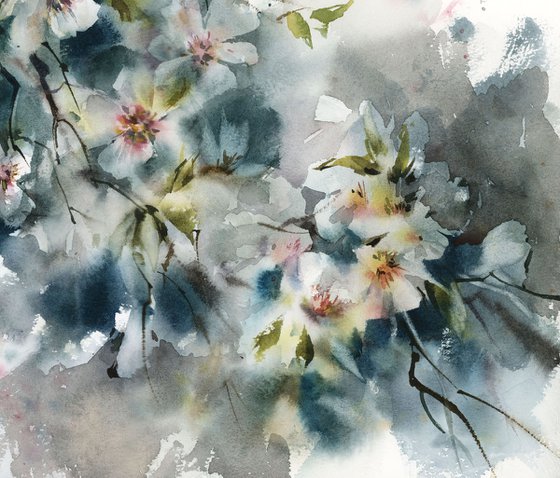 Almond Florals Watercolor Painting, Blossoms Painting, Flowers Watercolour Art