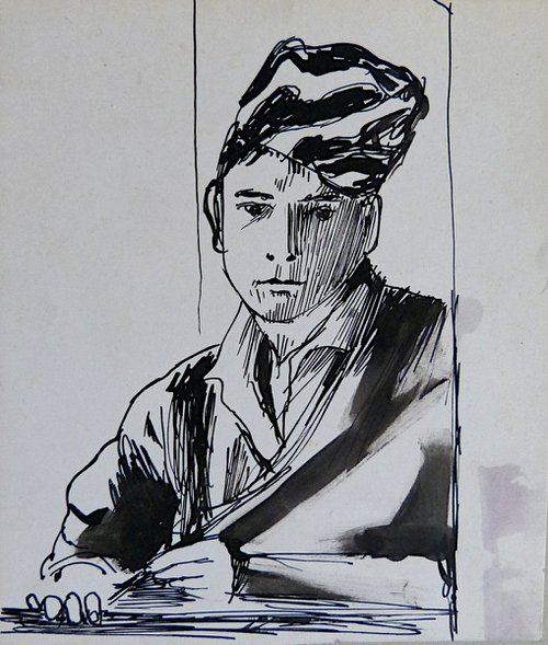 Daydreaming,  double drawing, 14x16 cm by Frederic Belaubre