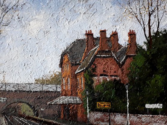 Cressington railway station Liverpool. Canvas painting.