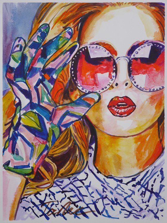 "Pink glasses" /30x40 cm, framed