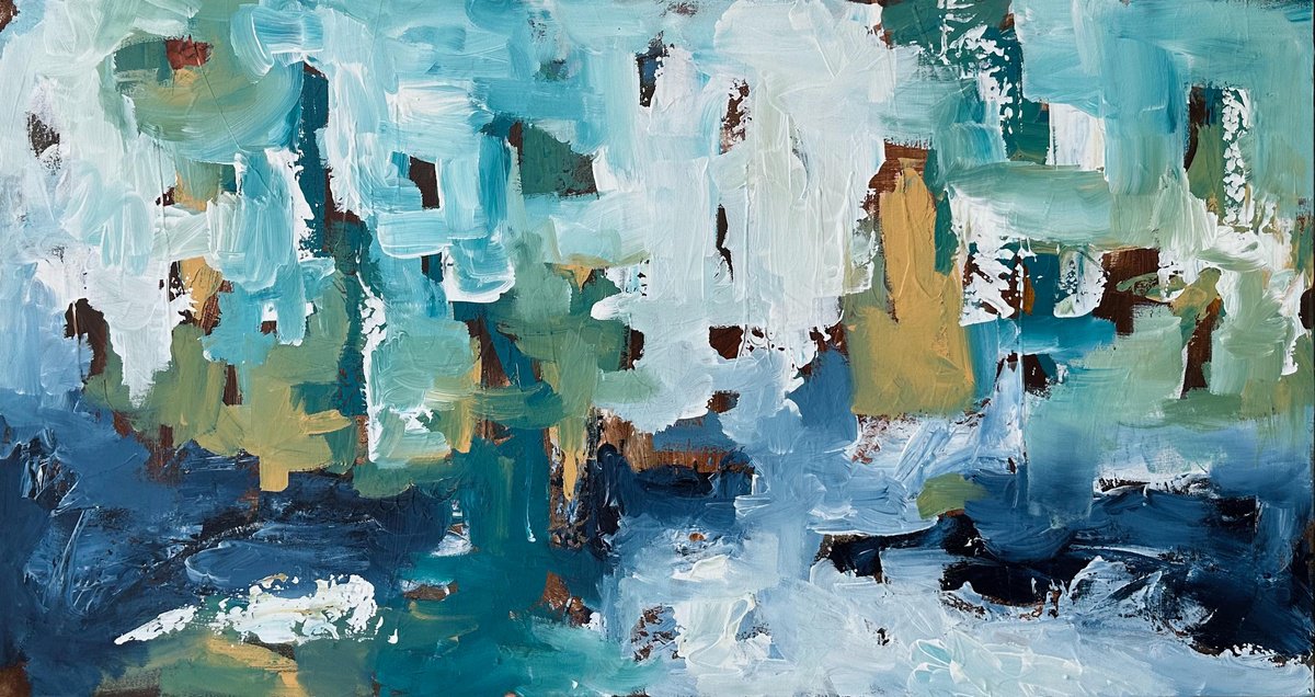 Abstract Landscape Acrylic Painting By Omar Obaid, 59 X 30", The Moments We Know 2, Original Artwork