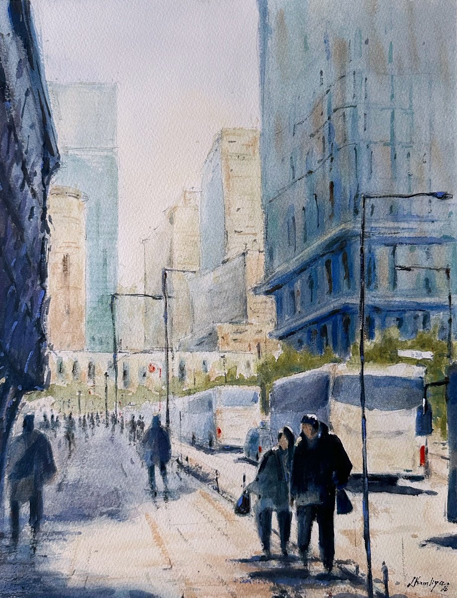 Impressionistic Watercolour , Afternoon Current Through Tokyo (Yaesu) By Leyla Kamliya, 12 X 16, Artwork For Sale On Artfinder