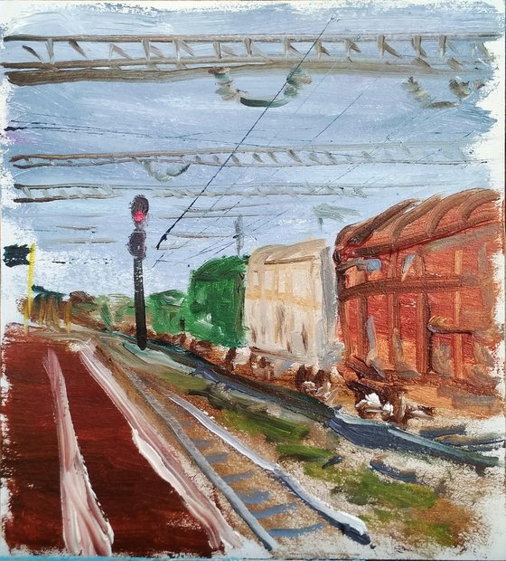 Railway station. Pleinair painting