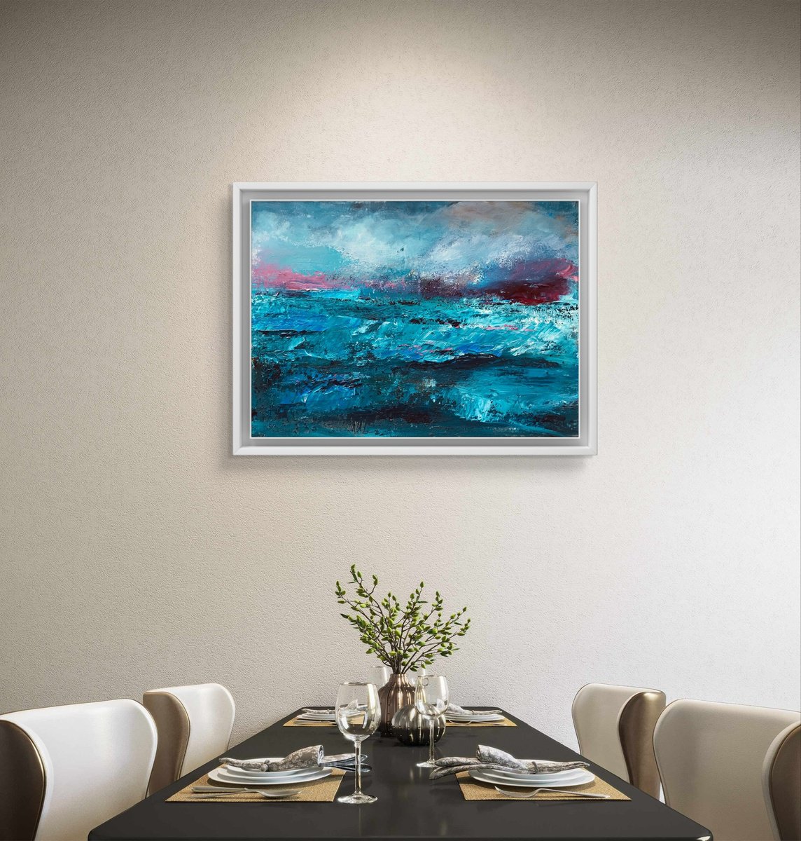 Expressive Landscape Acrylic Painting By Matilda Simona Teodorescu, 28 X 20", Marine, Original Artwork