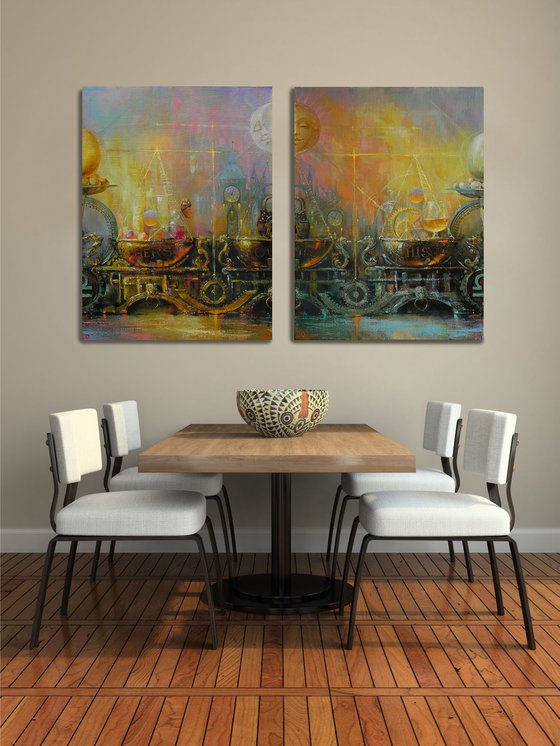 "Equilibrium" Diptych art Original art Oil on canvas Contemporary home decor.