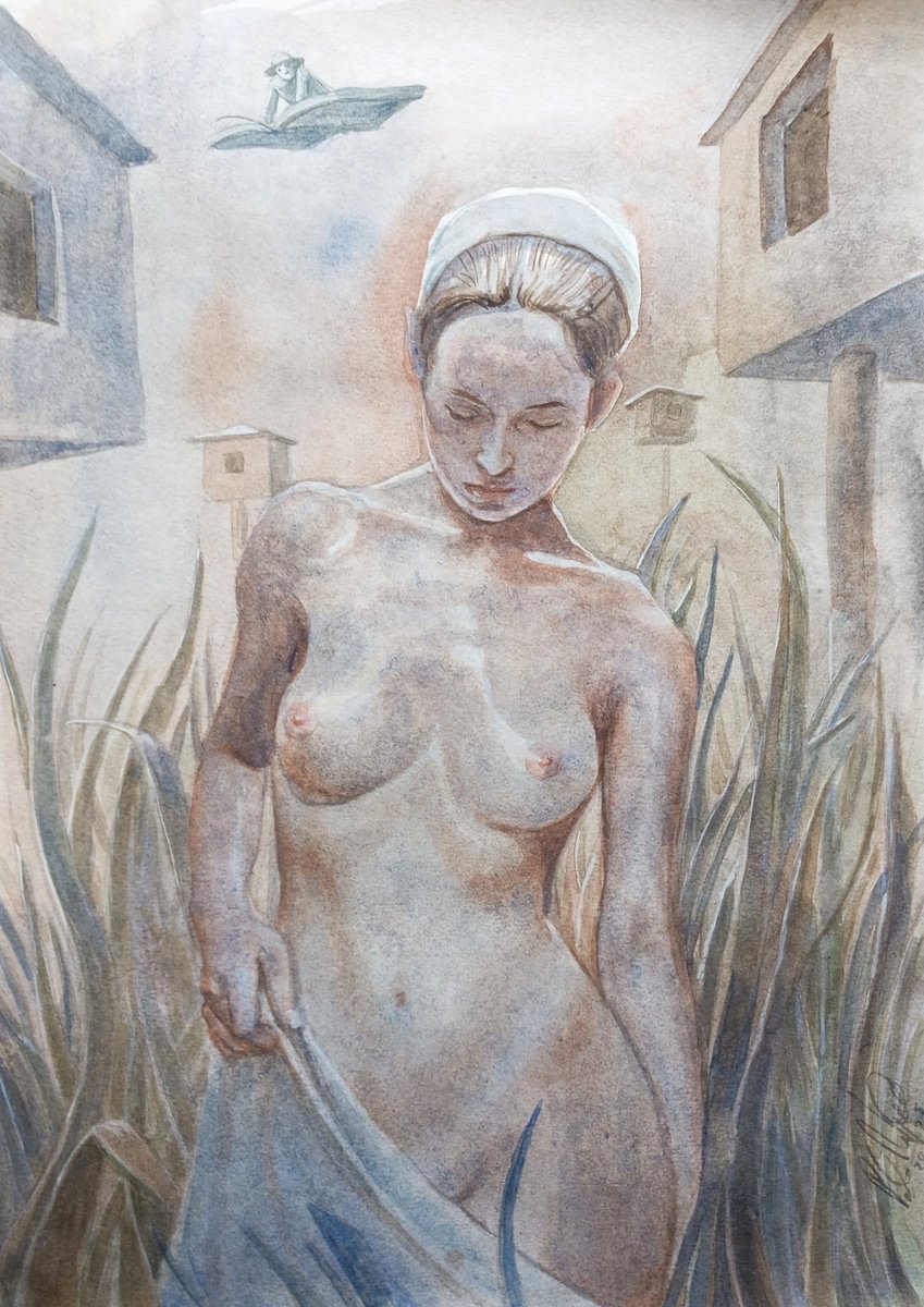 Illustrative Portrait Watercolour By Paolo Beneforti, 10 X 15", Nymph, Original Artwork